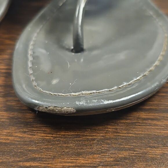 Tory Burch Miller Sandals Silver Metallic Logo Thong 9M - Picture 2 of 10